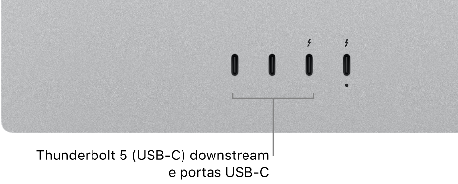 As portas Thunderbolt e USB‑C de recebimento no Studio Display XDR.