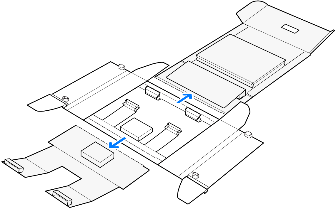 The box being separated into three sections.