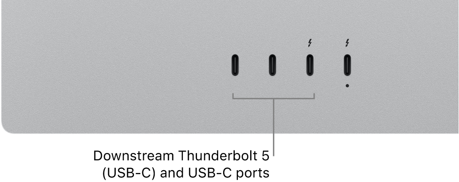 The downstream Thunderbolt and USB-C ports on your Studio Display.