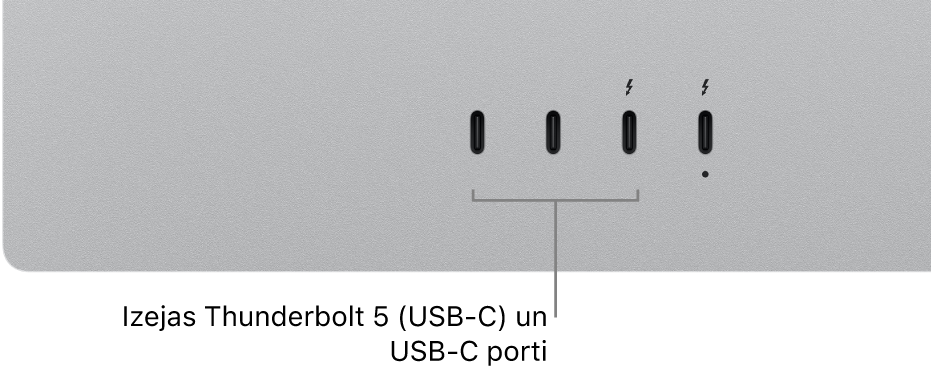 Lejupējais Thunderbolt un USB-C ports jūsu Studio Display displejā.