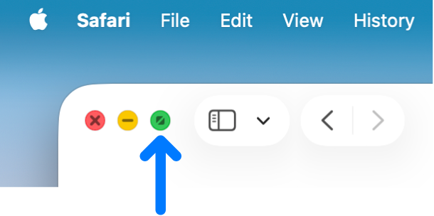 An arrow pointing to the green maximize button.