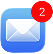 The Mail app icon with badge showing two unread messages.