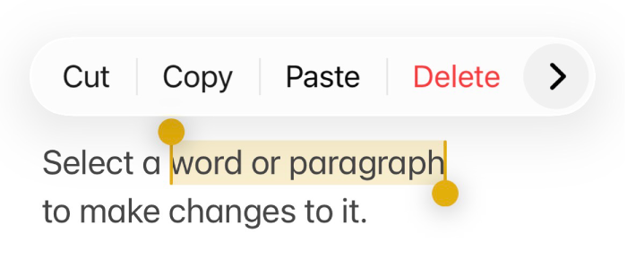 Edit menu in iOS.
