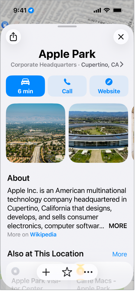 The place card in the Maps app.