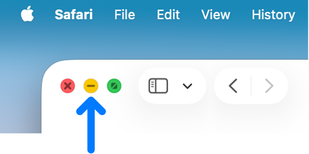 An arrow pointing to the yellow minimize button.