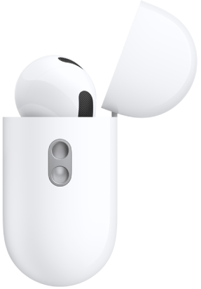 Страничната част на кутията за зареждане на AirPods Pro 3, показваща отвора, към който се закача каишка за носене.