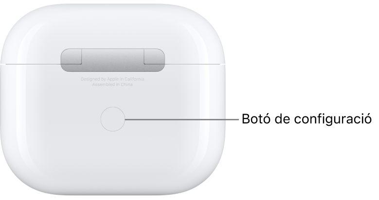 Botó de configuració situat al centre de la part posterior de l’estoig de càrrega dels AirPods 3.