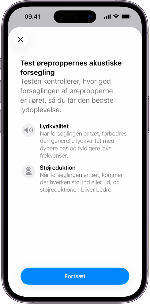 En iPhone-skærm viser en test, der måler den akustiske forsegling af AirPods Pro 3.