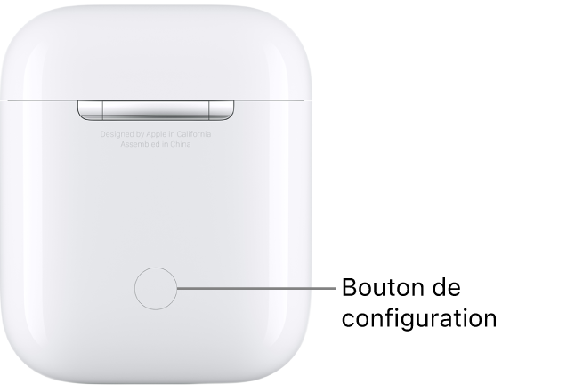 Le bouton de configuration se trouve à l’arrière de l’étui de recharge des AirPods 1 et des AirPods 2, au centre.