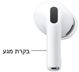המיקום של פקד המגע ב‑AirPods Pro 3, לאורך מקלון האוזניה בשתי ה‑AirPods.