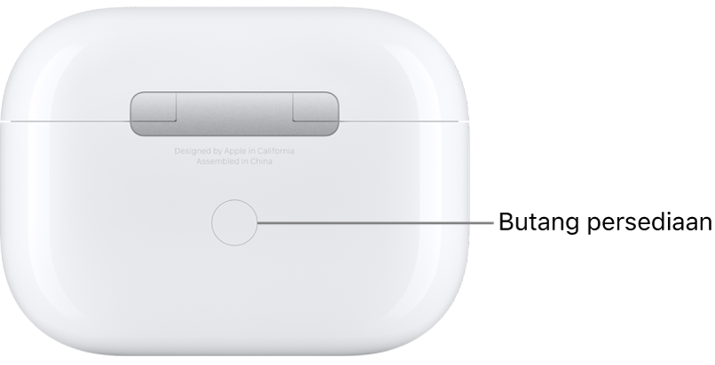 Butang persediaan di bahagian tengah pada belakang bekas AirPods Pro.