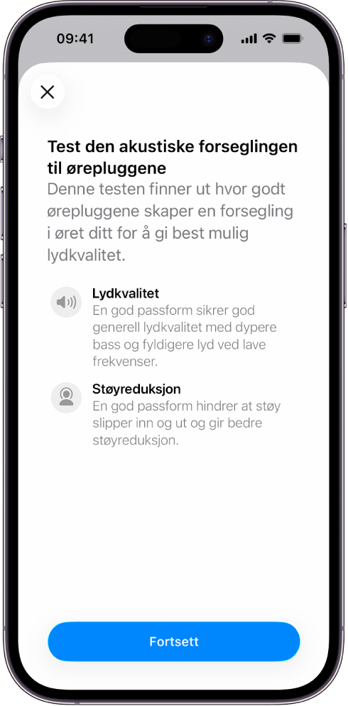 En iPhone-skjerm viser en test som måler den akustiske forseglingen for AirPods Pro 3.