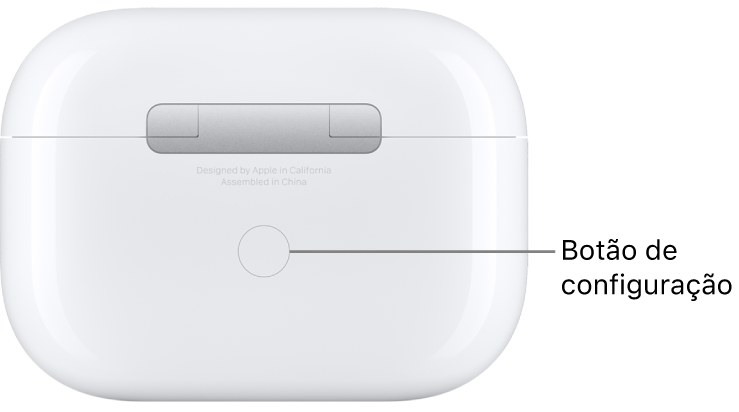 O botão de configuração ao centro, na parte posterior da caixa de carregamento dos AirPods Pro.