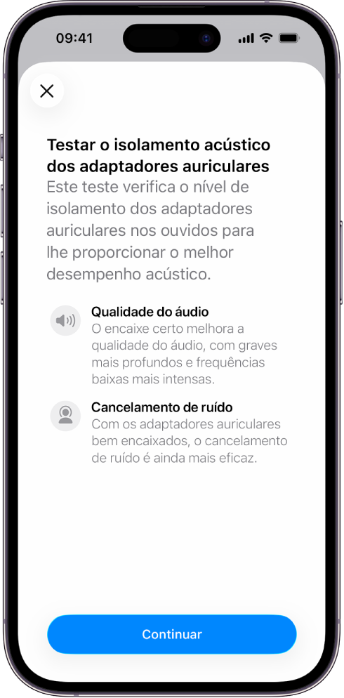 O ecrã de um iPhone a mostrar um teste para medir o isolamento acústico dos AirPods Pro 3.