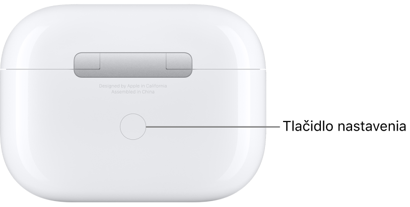 Tlačidlo nastavenia v strede zadnej časti nabíjacieho puzdra AirPodov Pro.
