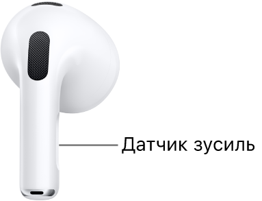 Розташування датчика зусиль на AirPods 3 вздовж ніжки кожного навушника.