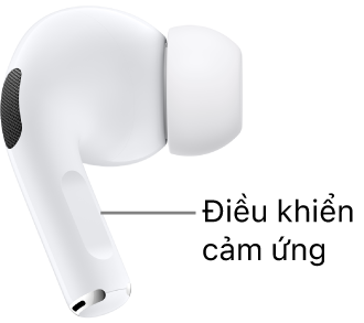 Vị trí của Điều khiển cảm ứng trên AirPods Pro 2, nằm dọc theo thân của mỗi tai nghe AirPods.