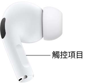AirPods Pro 2 觸控項目的位置,其位於每邊 AirPods 的耳筒柄上。