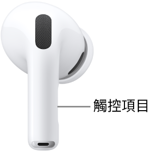 AirPods Pro 3 觸控項目的位置,其位於每邊 AirPods 的耳筒柄上。