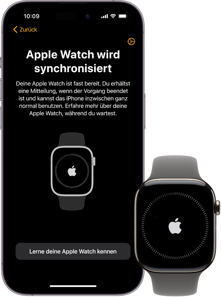 Ein iPhone und eine Apple&nbsp;Watch beim Synchronisieren.