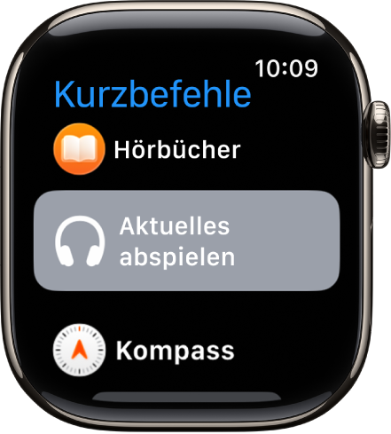 Die App „Kurzbefehle“ zeigt drei Kurzbefehle: „Pausentimer“, „Kompass“ und „Backtrack aufzeichnen“.