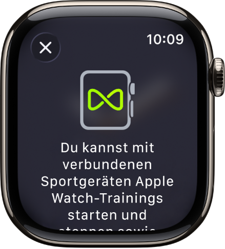 Die Anzeige, die erscheint, wenn du deine Apple Watch mit einem Sportgerät koppelst.