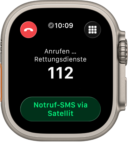 Ein Bildschirm zeigt „Keine Verbindung“ nach einem fehlgeschlagenen Anruf an den Rettungsdienst. Unten ist die Taste „Notruftext“.