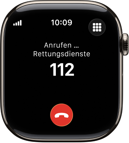 Ein Bildschirm zeigt einen laufenden Anruf an den Rettungsdienst.