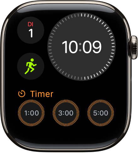 Das Zifferblatt „Modular Kompakt“ mit einer digitalen Uhr oben rechts, dem Tag und dem Datum oben links und zwei Komplikationen: „Training“ in der Mitte links und „Gemütszustand“ unten.