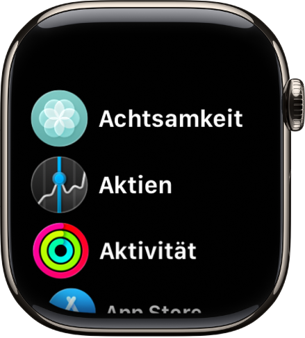 Der Home-Bildschirm in der Listendarstellung mit Apps in alphabetischer Reihenfolge.