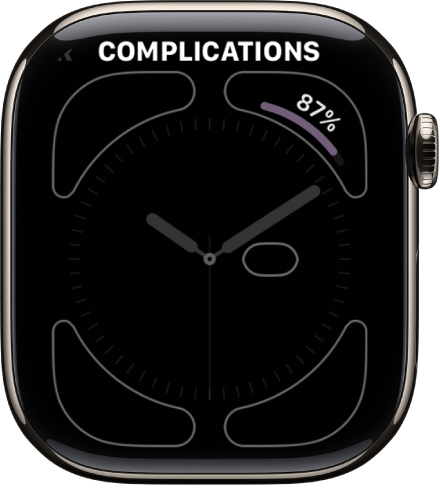 The screen for customizing the watch face. The battery percentage complication is in the top-right corner.