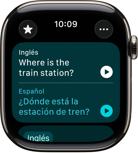 Una pantalla de la app Traducir que muestra una frase en inglés en la parte superior traducida al español en la parte inferior.