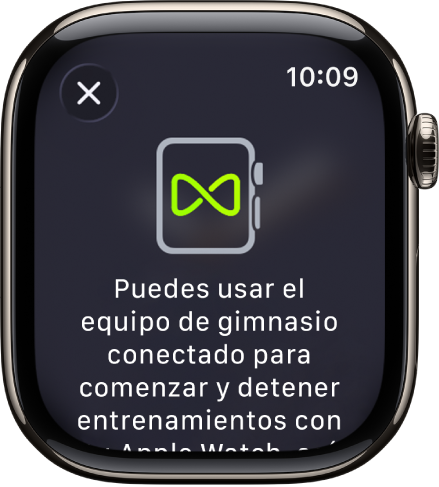 Una pantalla de enlace que aparece cuando enlazas tu Apple Watch con un equipo de gimnasio.