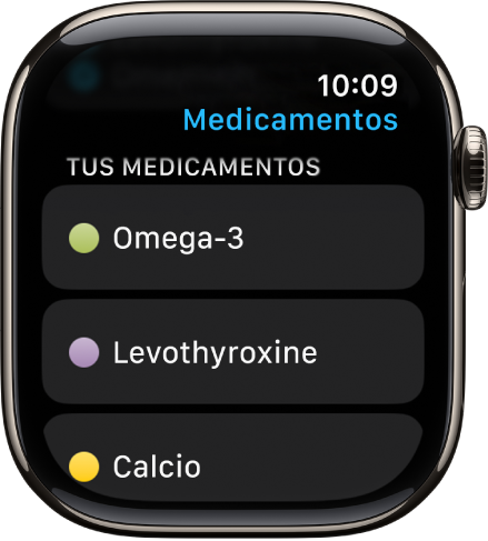 La app Medicamentos muestra una lista de todos los medicamentos.
