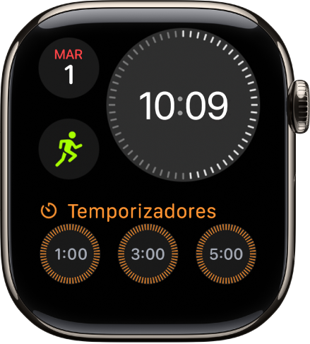 La carátula Modular (compacta) mostrando un reloj digital cerca de la esquina superior derecha, la fecha y hora en la esquina superior izquierda y dos complicaciones: Entrenamiento en la parte central izquierda y Estado de ánimo en la parte inferior.