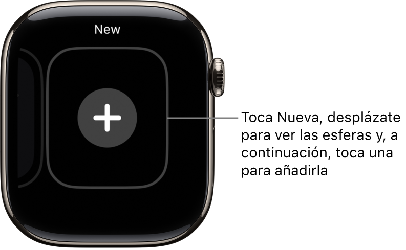 Pantalla para añadir una nueva esfera, con un botón más en el centro. Toca para añadir una nueva esfera.
