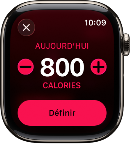 Écran Modifier les objectifs affichant les boutons pour augmenter ou réduire l’objectif Bouger.