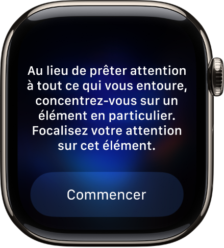 App Pleine conscience affichant une pensée à laquelle réfléchir. Un bouton Commencer se trouve en dessous.