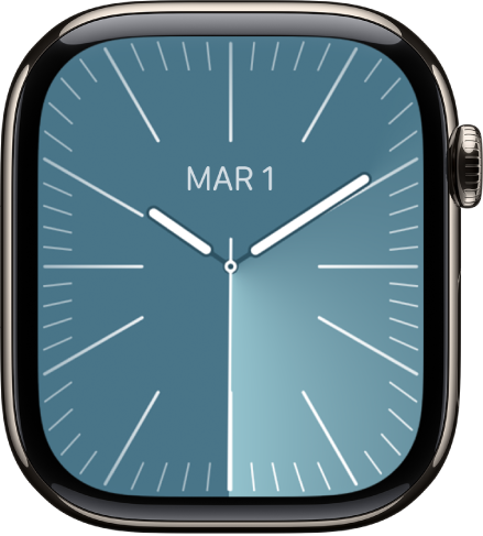 Le cadran Analogue solaire avec la date en haut au centre et une complication Messages en dessous.