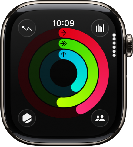 המסך ״פעילות״ מציג שלוש טבעות – ״תנועה״, ״התעמלות״ ו״עמידה״.