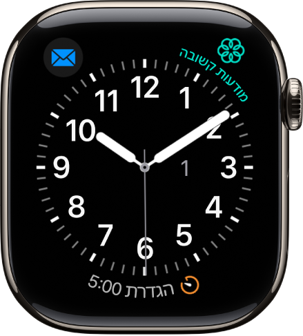 עיצוב השעון ״מפורט״, שבו ניתן להתאים את צבע מחוג השניות ואת המספור ורמת הפירוט של החוגה. שלוש תצוגות מופיעות: ״מוזיקה״ מימין למעלה, ״מודעות קשובה״ משמאל למעלה ו״אימון״ בתחתית המסך.