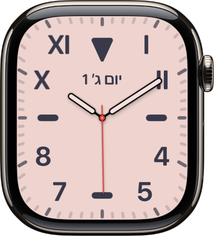 עיצוב השעון ״קליפורניה״, עם שילוב של ספרות רומיות וספרות רגילות. הוא מציג את התאריך ואת תצוגת ״מופע הירח״.