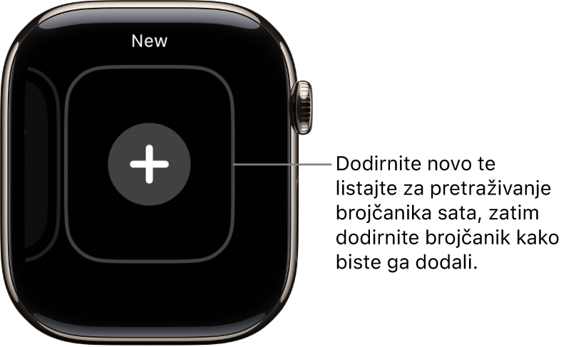 Novi zaslon brojčanika sata, s tipkom plus u sredini. Dodirnite da biste dodali novi brojčanik sata.