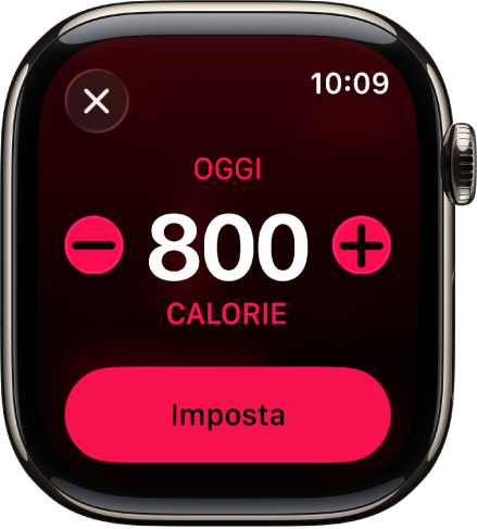 La schermata di modifica degli obiettivi con i pulsanti per aumentare o diminuire l’obiettivo Movimento.