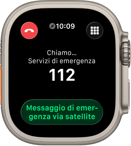 Una schermata con il messaggio “Nessuna connessione” dopo un tentativo di chiamata ai servizi di emergenza. In basso a destra è presente il pulsante “Messaggio di emergenza”.