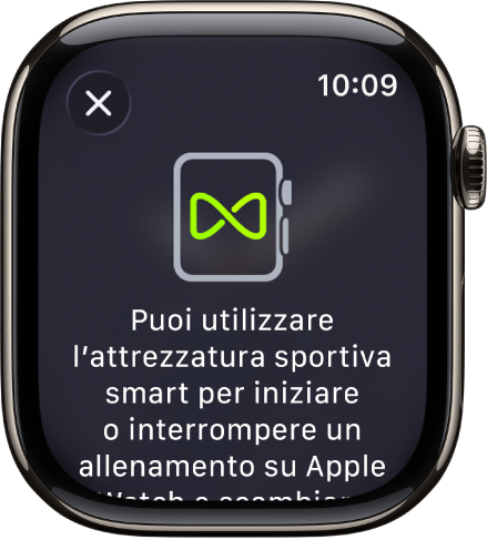 La schermata di abbinamento quando abbini Apple Watch alle attrezzature sportive.
