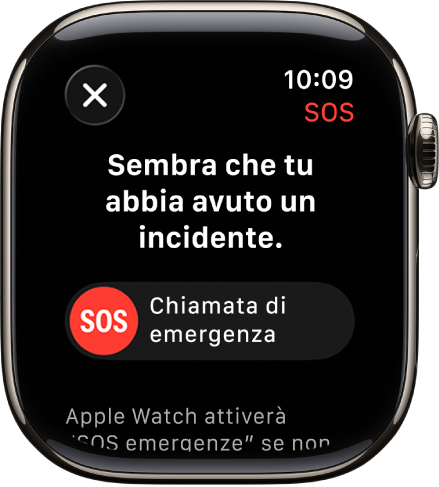 La schermata di “Rilevamento Incidenti” con il cursore SOS per avviare una chiamata di emergenza.