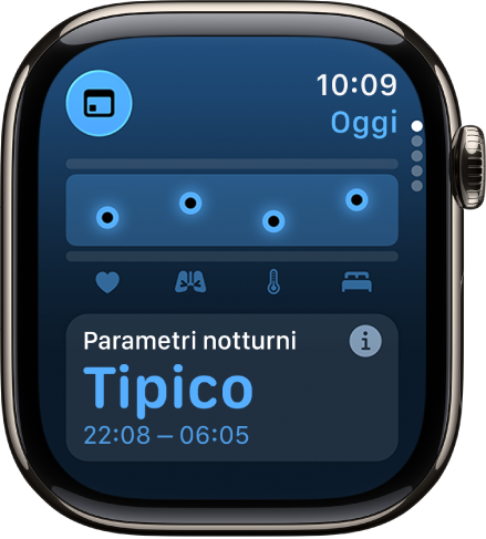 Una schermata dell’app Parametri Vitali con le metriche di salute notturne.