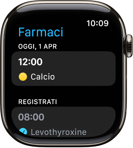 L’app Farmaci con un elenco di medicinali registrati.