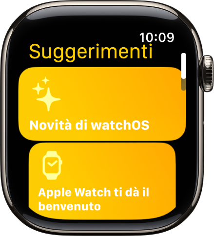 L’app Suggerimenti con una raccolta di suggerimenti come “Apple Watch ti dà il benvenuto”.